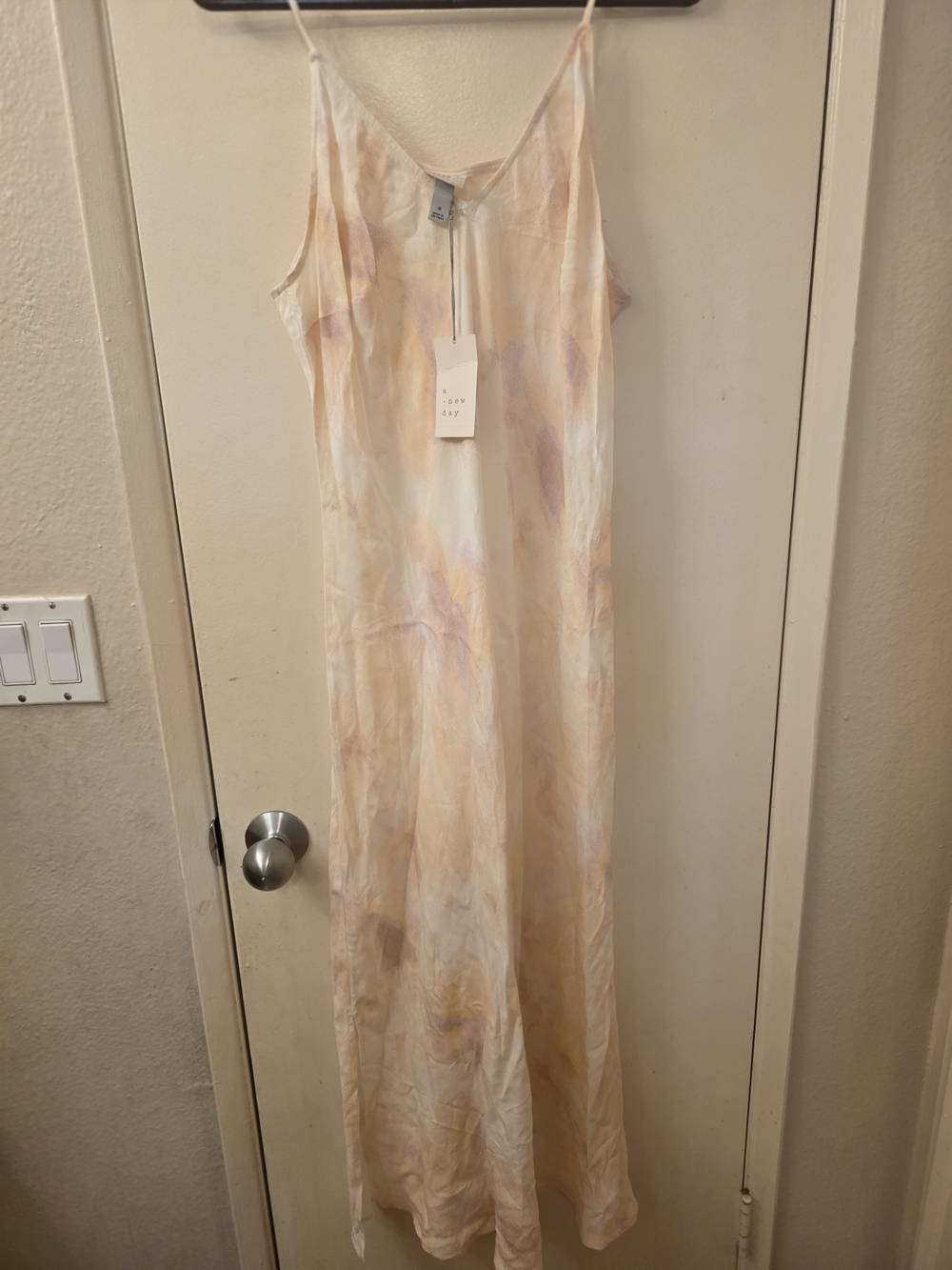 a new day Pastel Watercolor Slip Maxi Dress in Yellow and Pink
